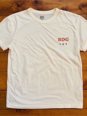 BDG Cream T-Shirt with Orange Logo and Blue Stars